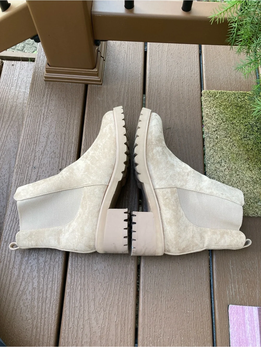 Lane Bryant Size 12W tan faux suede chunky lug sole ankle boots